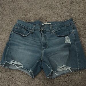 Levi’s Mid Length Women’s Distressed Denim Shorts - Dark Blue